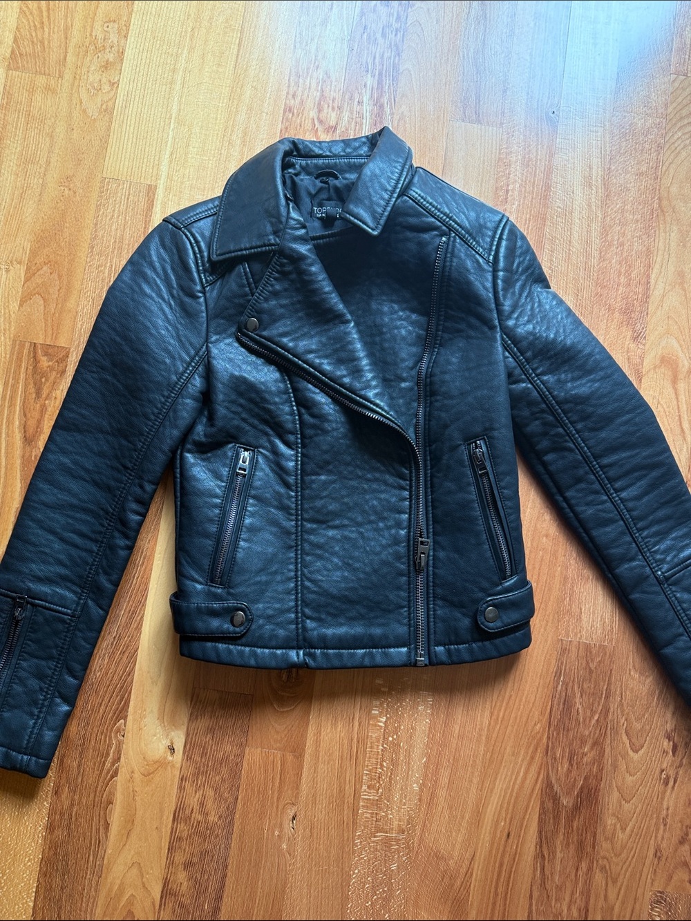 Topshop Black Faux Leather Asymmetrical Moto Jacket